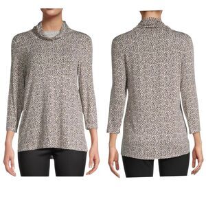 Bobeau Women's Size SMALL Leopard-Print Face Mask Cowlneck Top Neutral Tan